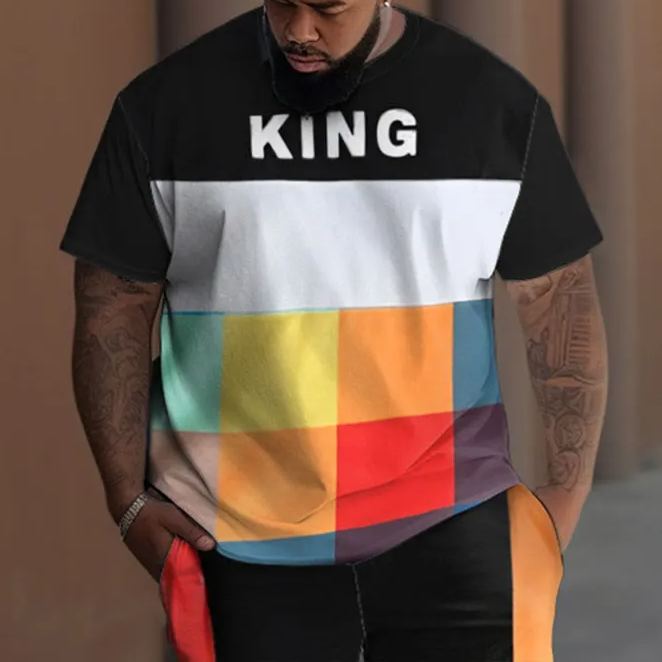 Men's Plus Size Casual Geometric Letter Print Short Sleeve T-shirt