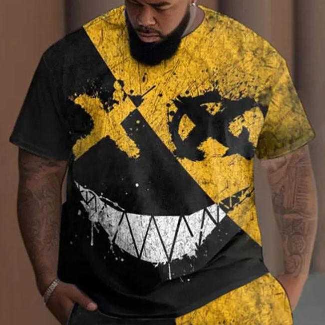 Men's Plus Size Cartoon Contrasting Color Print Short Sleeve T-shirt