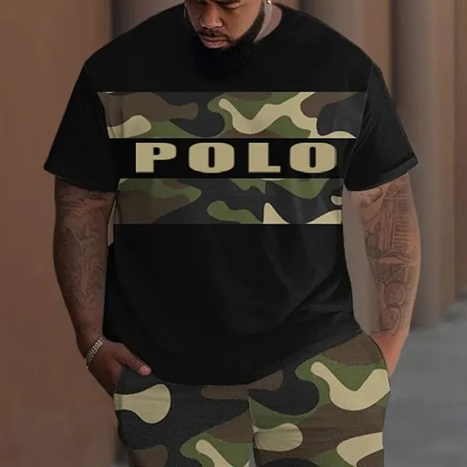 Men's Plus Size Camouflage Patchwork Alphabet Print Short Sleeve T-shirt