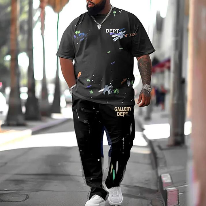 Men's Plus Size Hip Hop Art Print Fashion T-shirt Pants Set