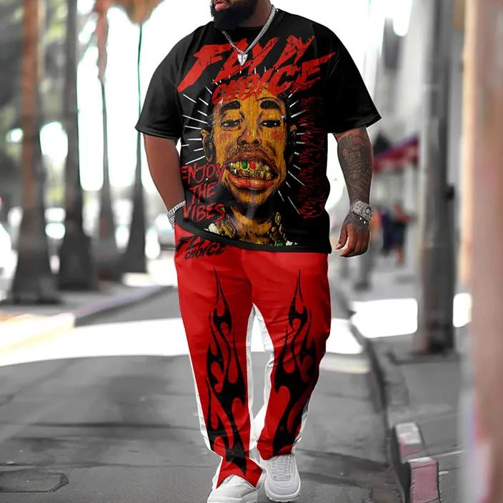 Men's Plus Size Fly By Choice Print Fashion T-shirt Pants Set