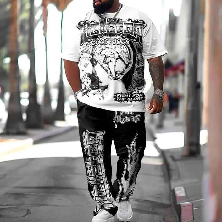 Men's Plus Size Fight For The Glory Print Fashion T-shirt Pants Set
