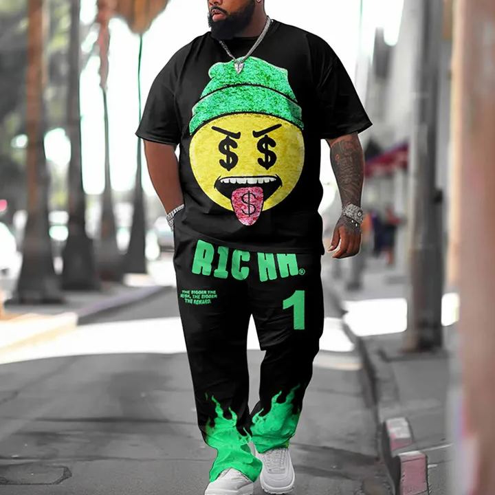 Men's Plus Size Make Money No Friends Print Fashion T-shirt Pants Set