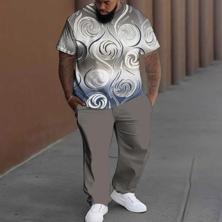 Men's Plus Size Summer Fashion Abstract Circles T-shirt Pants Set