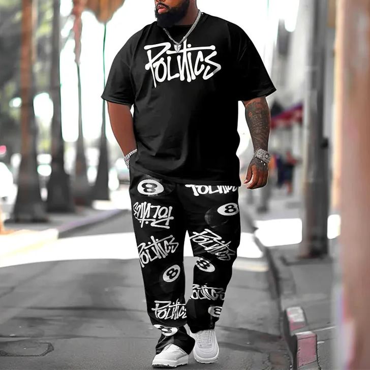 Men's Plus Size Spoof Billiards 8 Print T-shirt Pants Set