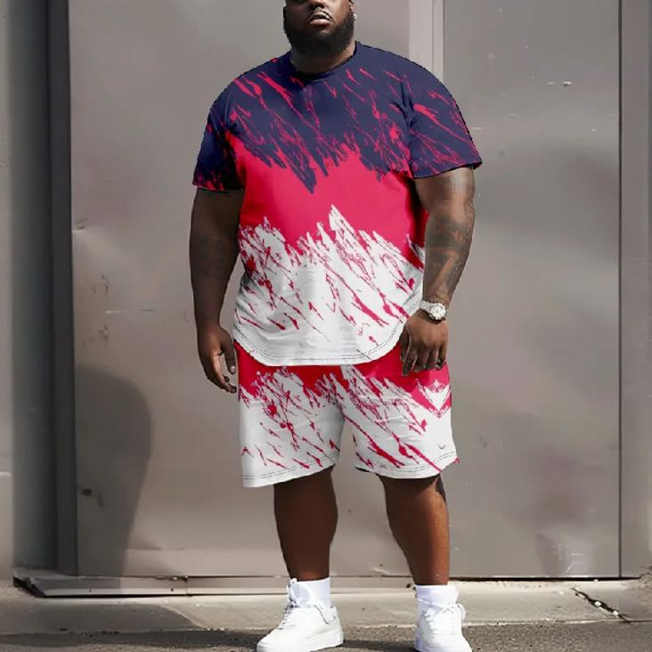Men's Plus Size Vintage Bloody Splash Ink Graffiti Casual Short Sleeve T-shirt Two-piece Set