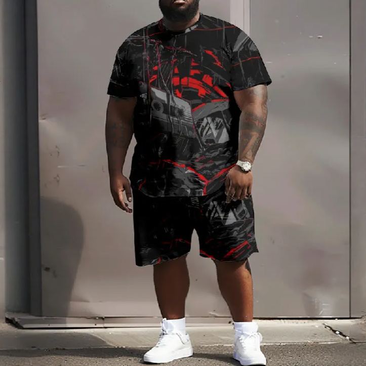 Men's Plus Size Dark Mysterious Ruins Casual Short Sleeve T-shirt Two-piece Set