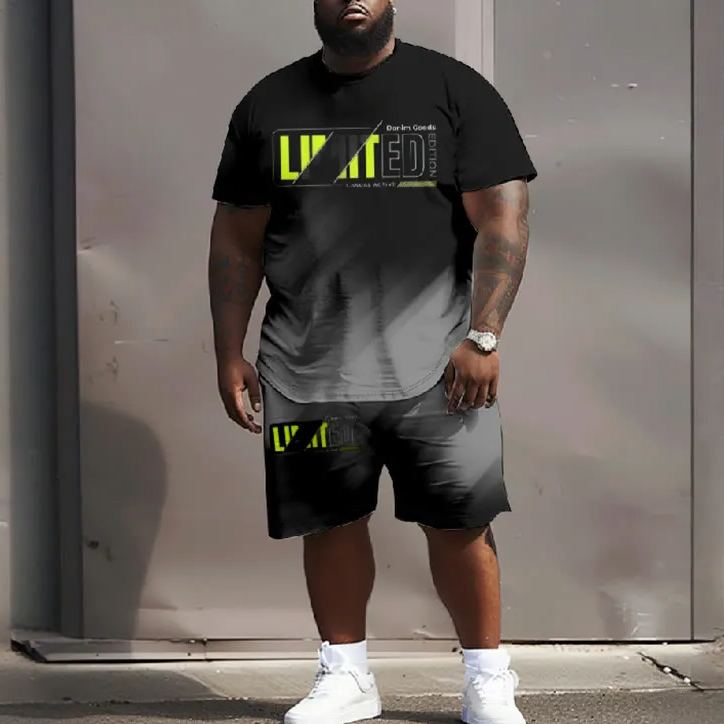 Men's Plus Size Ombre Limited Edition Casual Short Sleeve T-shirt Two-piece Set