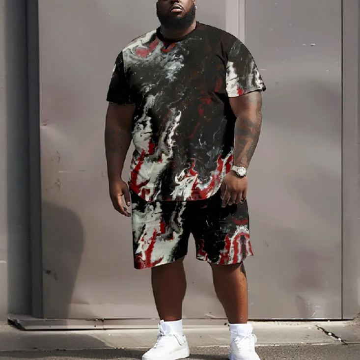 Men's Plus Size Dark Bloody Graffiti Casual Short Sleeve T-shirt Two-piece Set