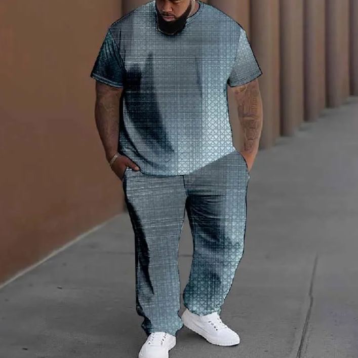  Men's Plus Size Summer Little Heart Pattern Printed T-shirt Pants Set