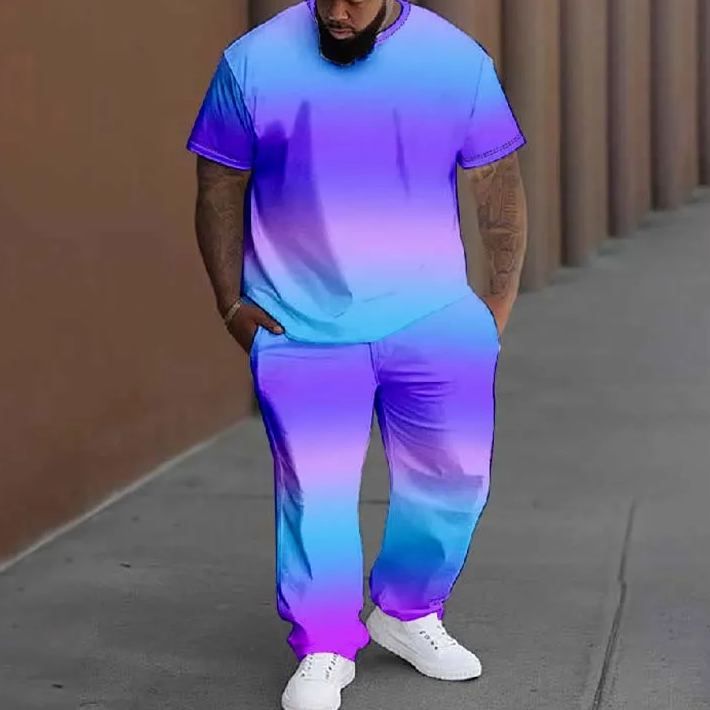  Men's Plus Size Fantasy Aurora Art Printed T-shirt Pants Set