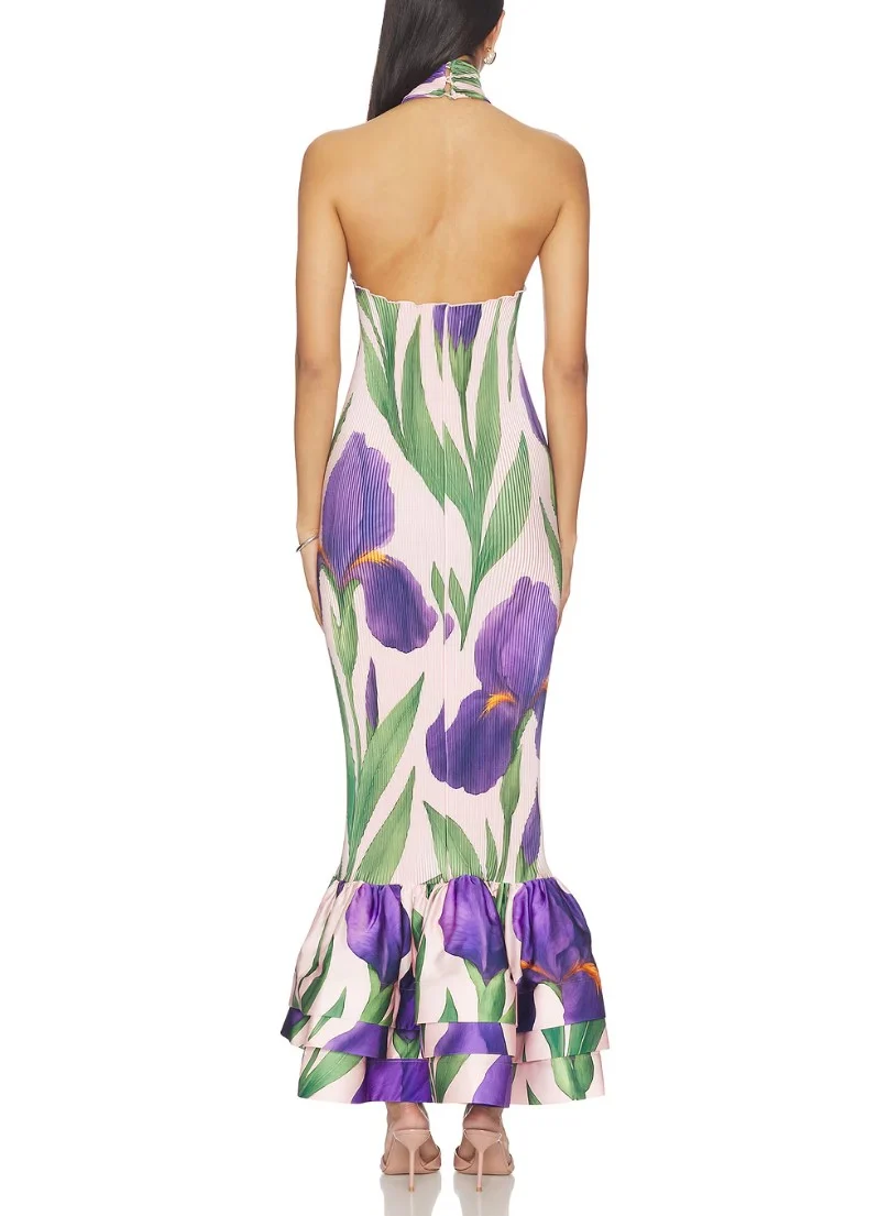 Floral Print Halter Neck Tiered Ruffle Mermaid Maxi Dress [erp-image:291da7b23463b26ac396e94d]