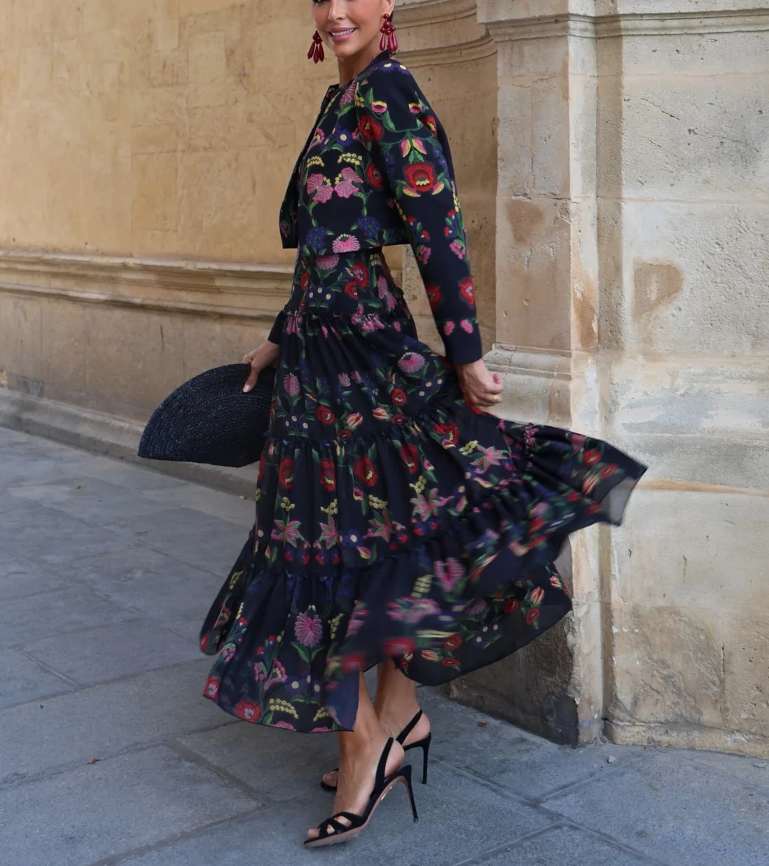 Floral Print Halter Maxi Tiered Dress and Matching Jacket Two Piece Set [erp-image:5b4ecbd497415bd675c6a1ae]