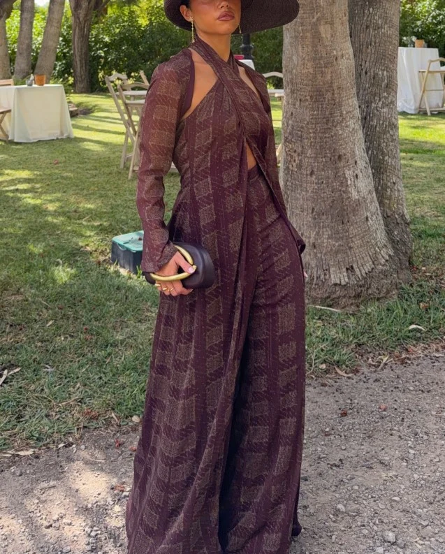 Geometric Print Halter Neck Top and Wide Leg Pants Matching Set [erp-image:3c3c4b6fd13caec087d5ae83]