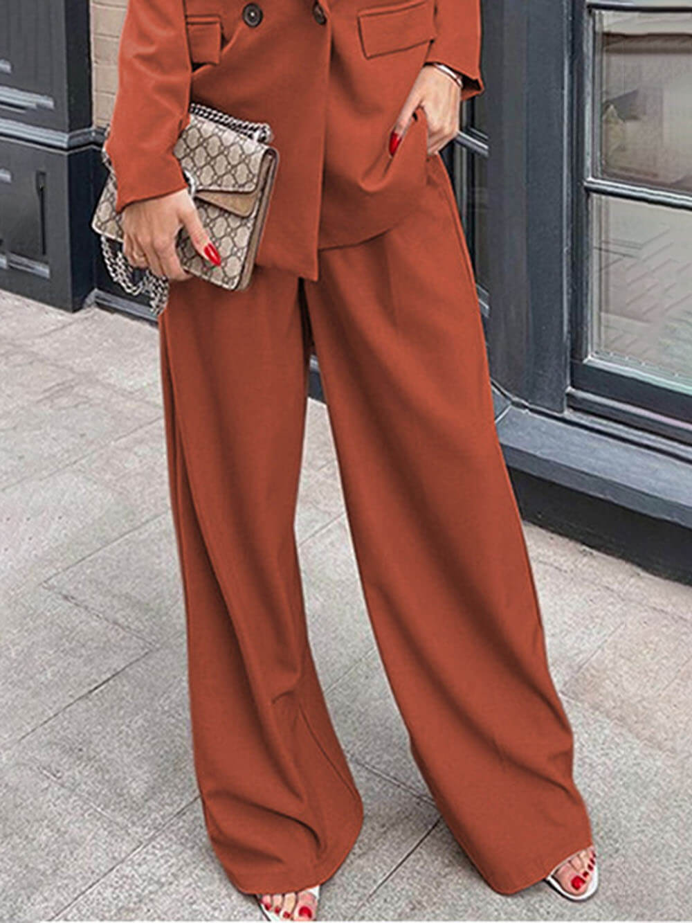 Casual Exquisite Professional Blazer Pocket Wide-Leg Pants