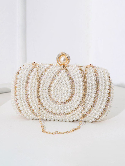 Vintage Ladies Pearl Evening Bag Handmade Beaded Embroidery Bag