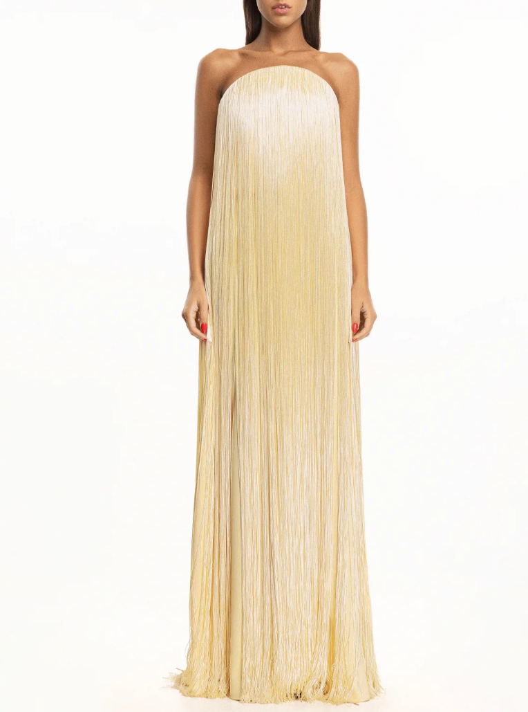 Elegant Strapless Fringe Formal Maxi Dress