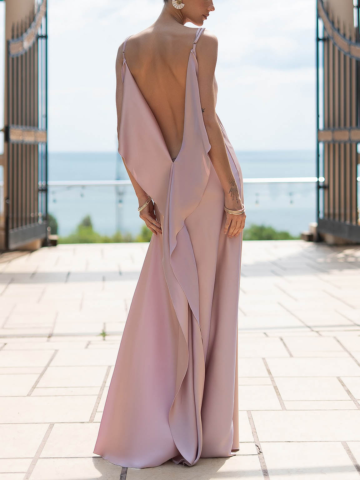 Sexy Elegant Satin Side High Slit Maxi Dress