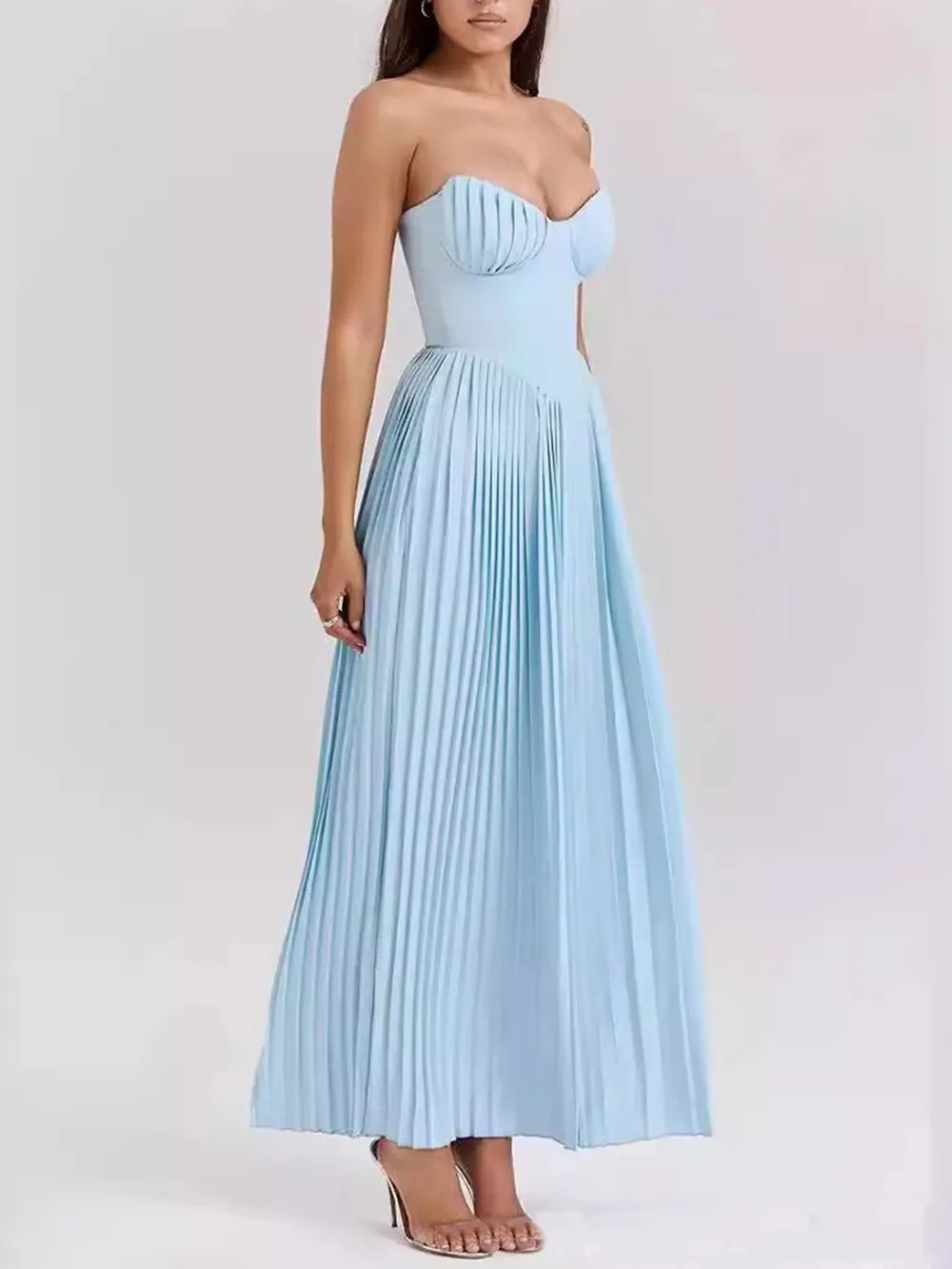 Elegant Pleated Strapless Maxi Dress