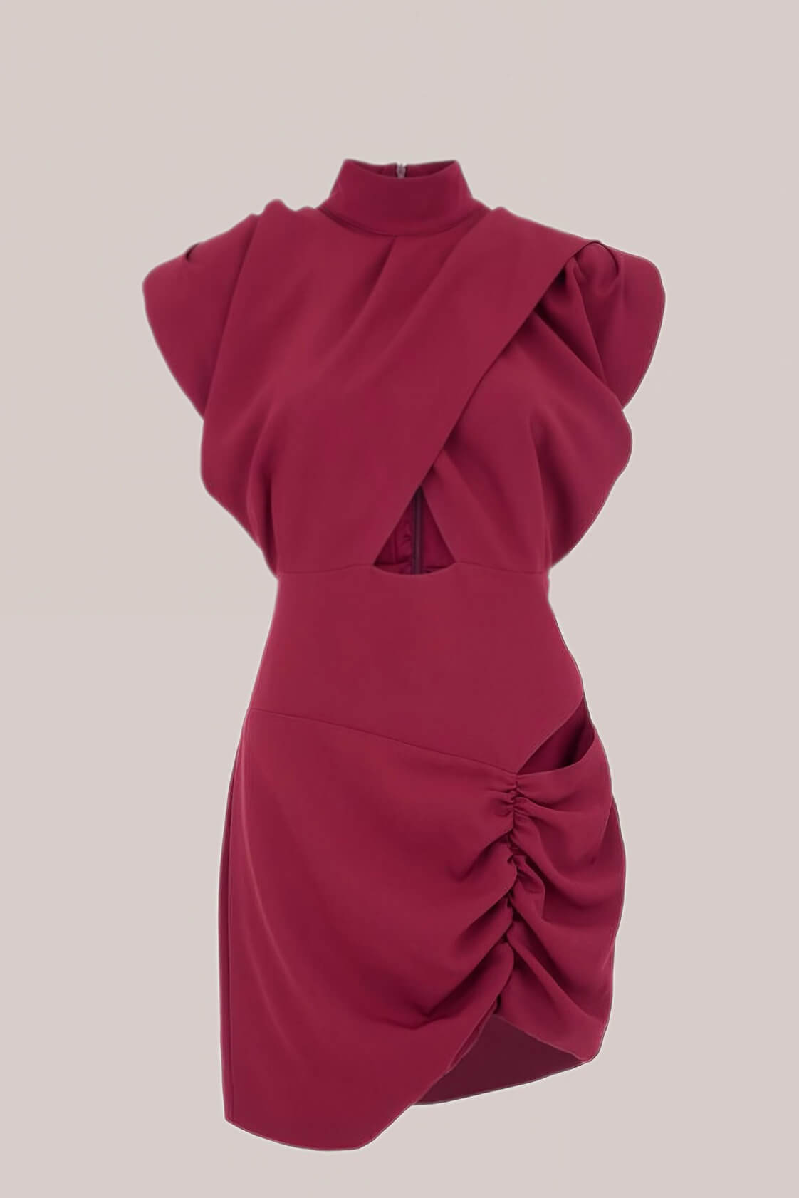 Chic Pleate Cut-Out Red Mini Dress