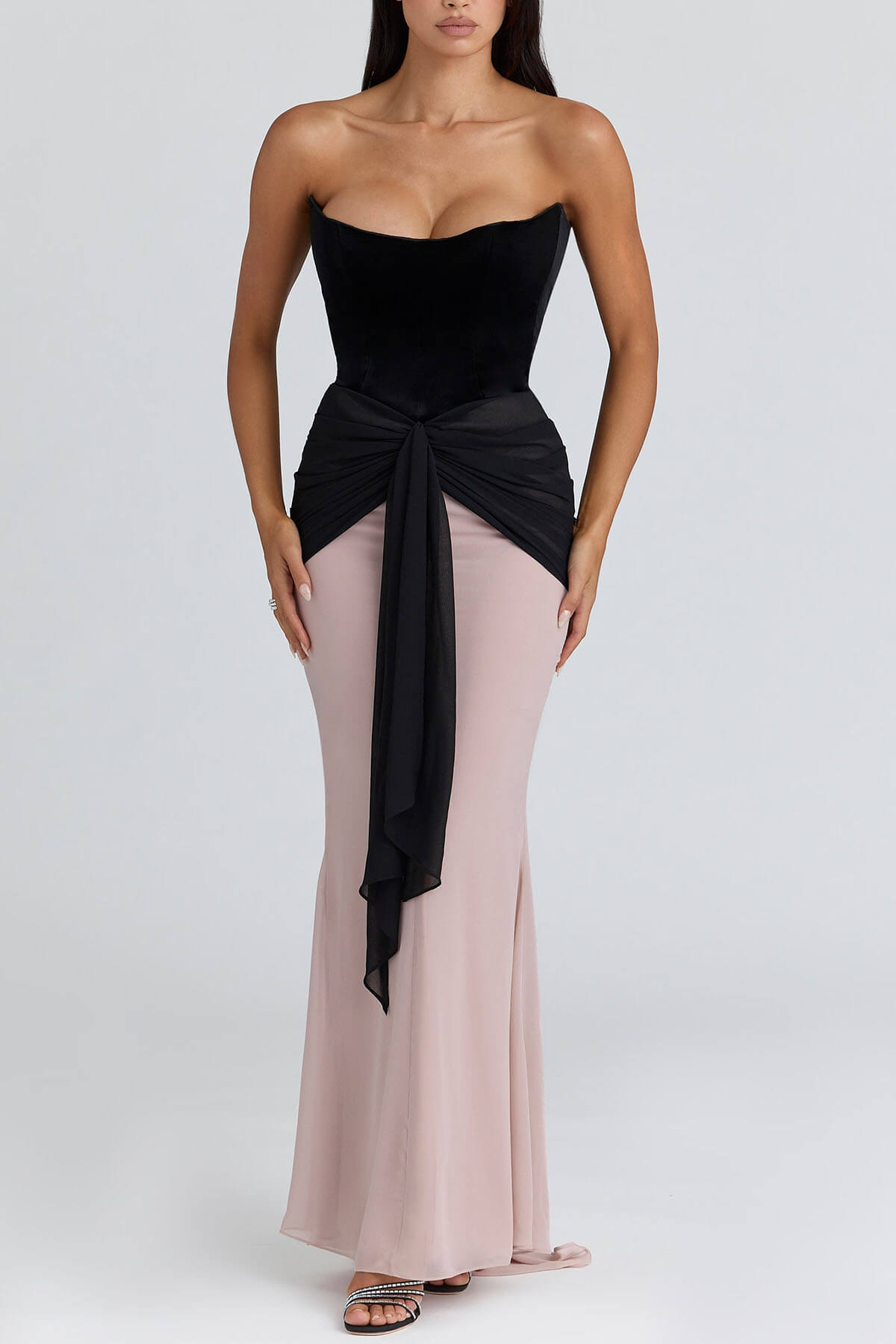 Elegant Off-Shoulder Layered Pleated Party Maxi Dress