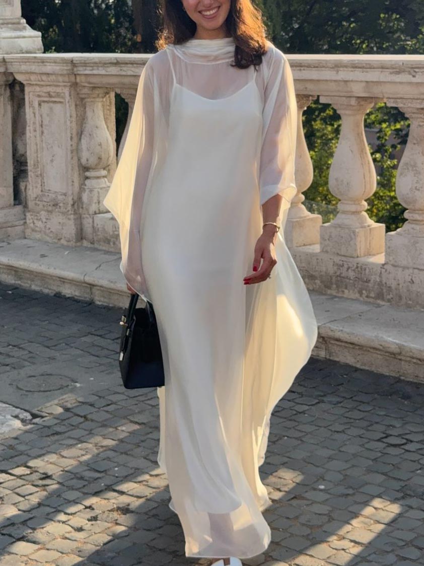 Elegant Sheer Cape Layered Maxi Dress