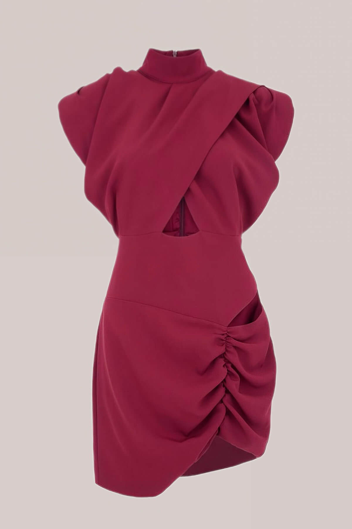 Chic Pleate Cut-Out Red Mini Dress