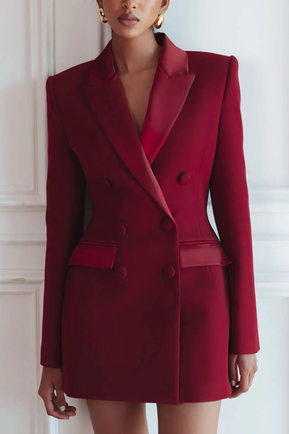 Elegant Double-Breasted Lapel Tuxedo Mini Dress