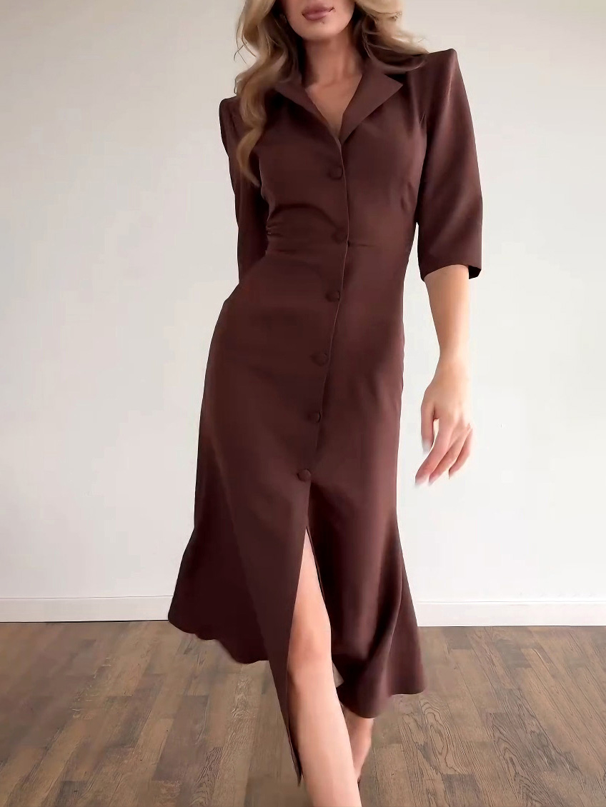 Elegant Single-Breasted Shirt Midi Dress