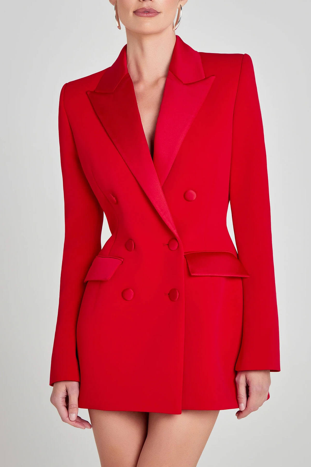 Chic Red Double-Breasted Lapel Blazer Mini Dress