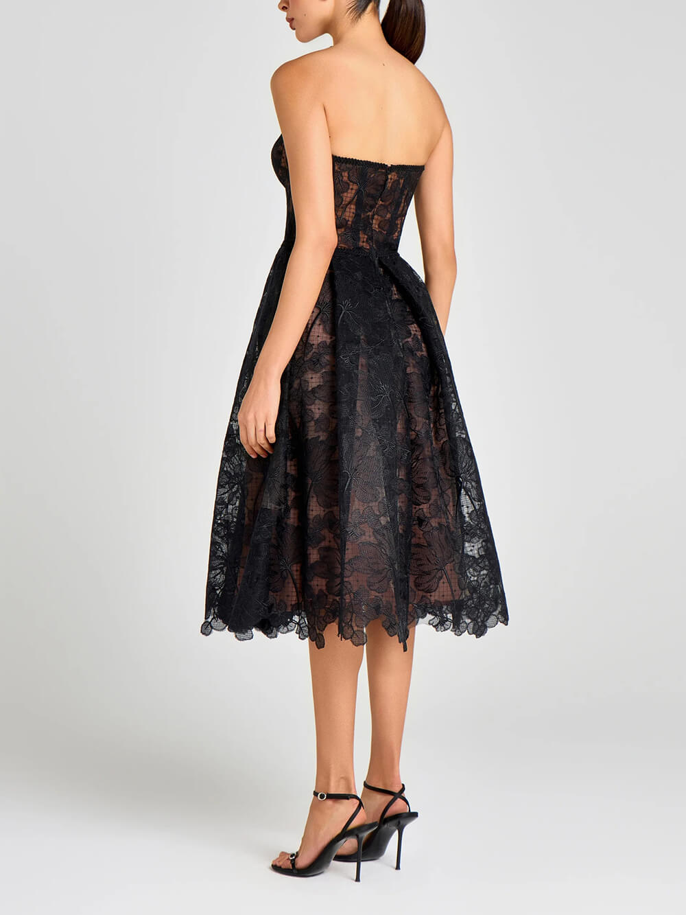 Exquisite Black Off-Shoulder Mesh Lace Cutout Midi Dress