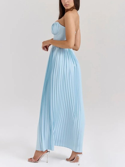 Elegant Pleated Strapless Maxi Dress
