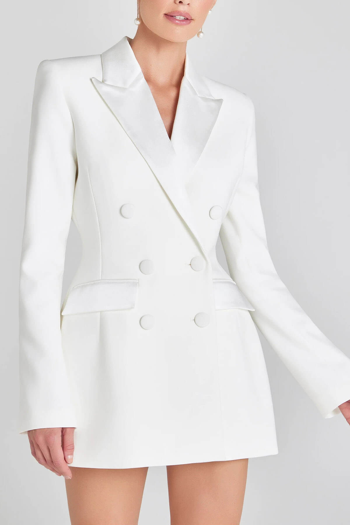 Exquisite White Double-Breasted Blazer Mini Dress