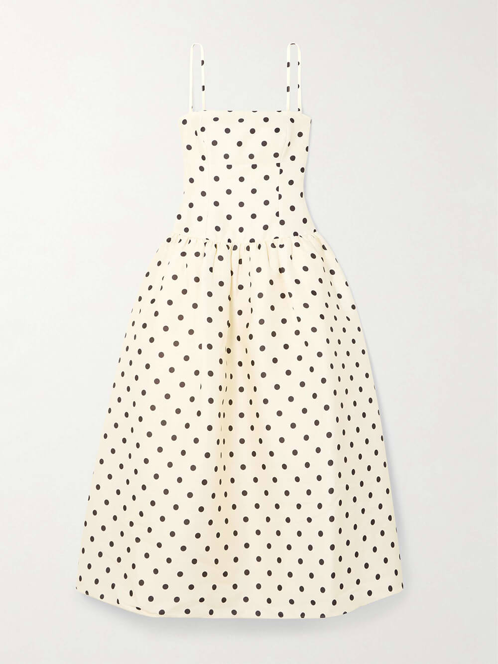Classic Polka-Dot Print Satin Midi Dress