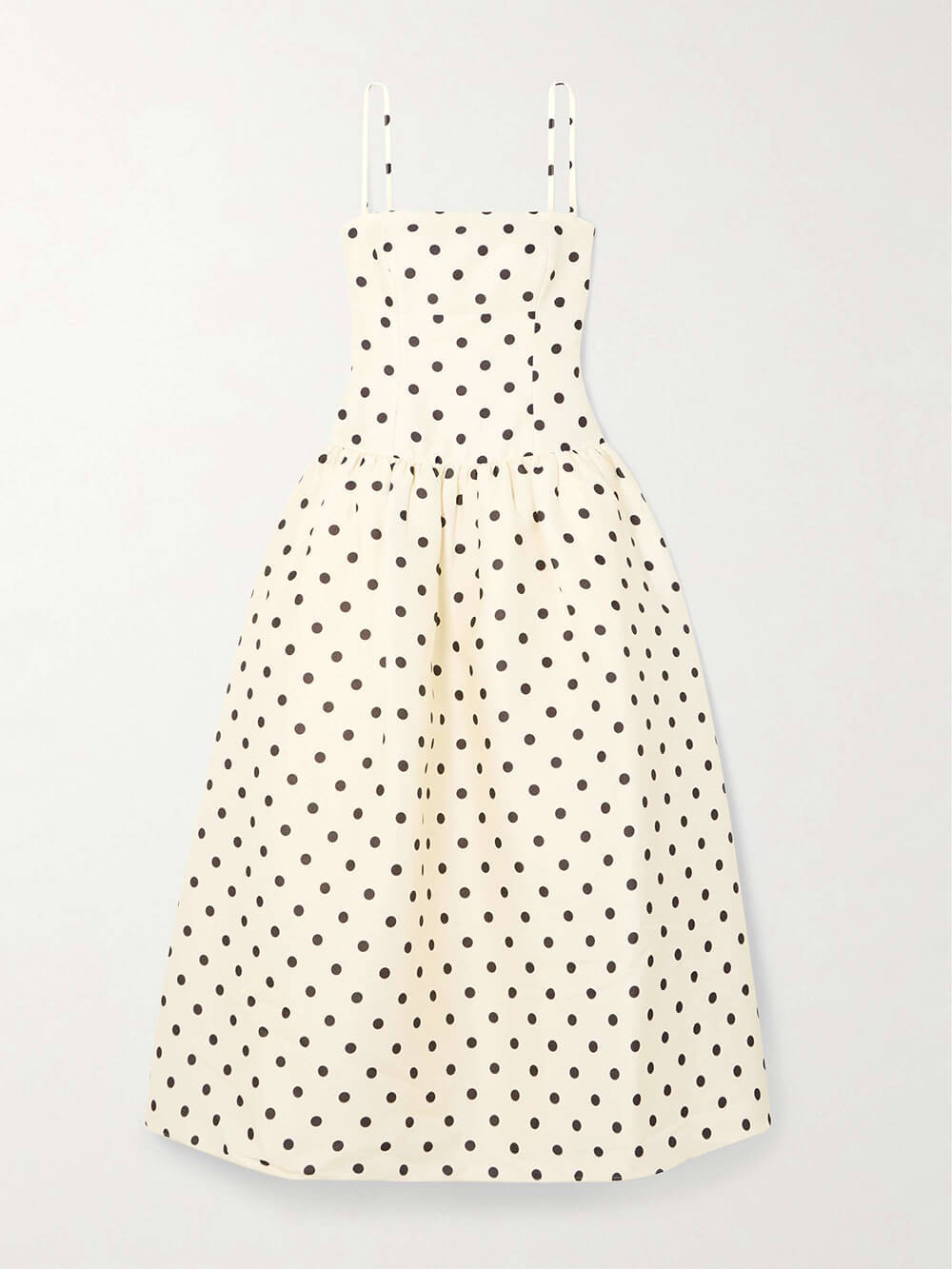 Classic Polka-Dot Print Satin Midi Dress