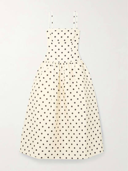 Classic Polka-Dot Print Satin Midi Dress
