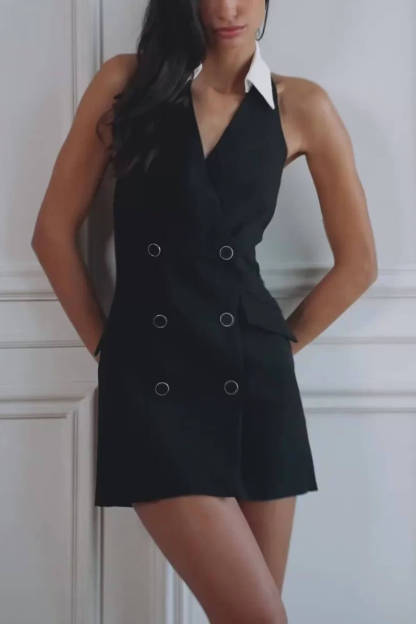 Exquisite Backless Double-Breasted Mini Dress