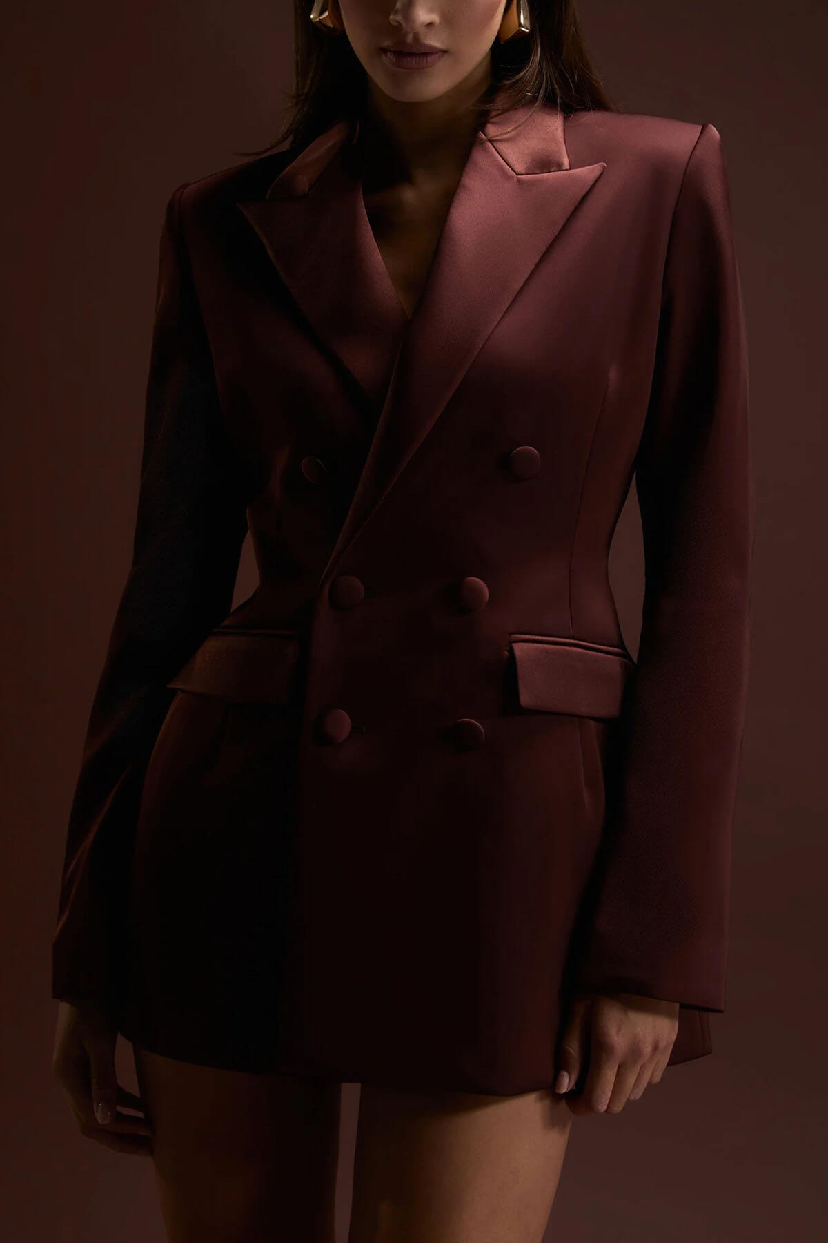 Exquisite Brown Double-Breasted Blazer Mini Dress