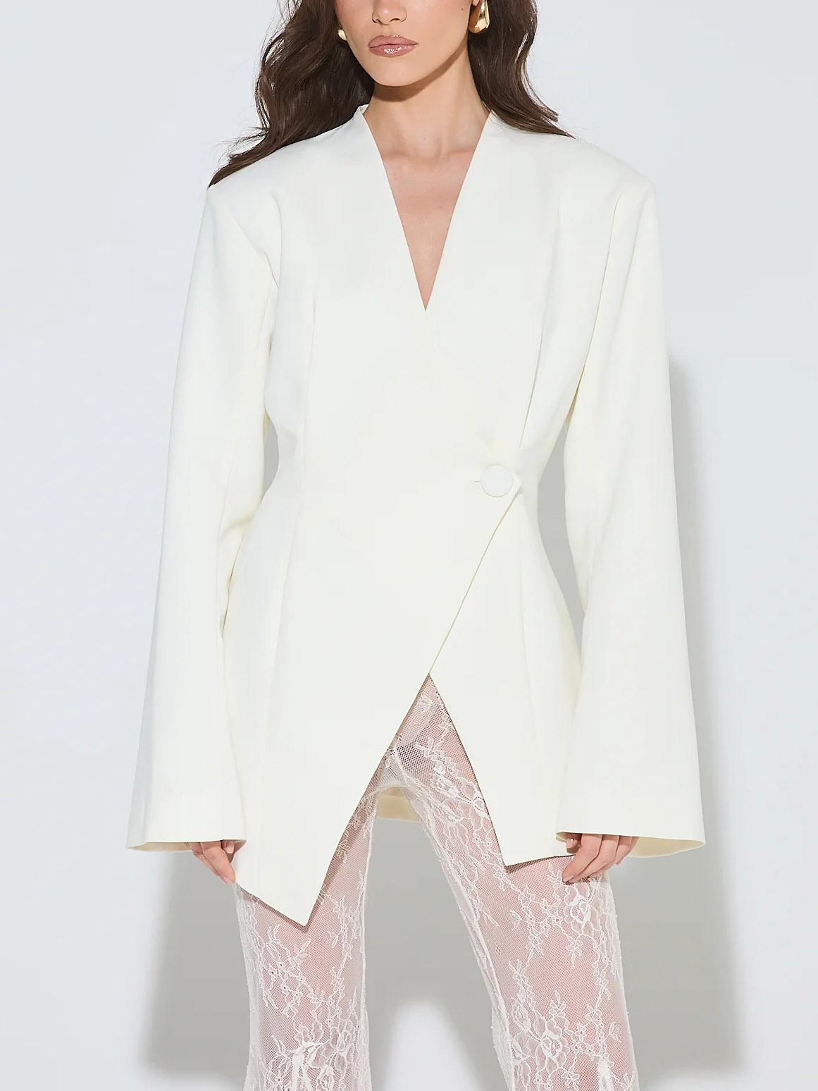 Elegant Minimalist Asymmetric White Blazer