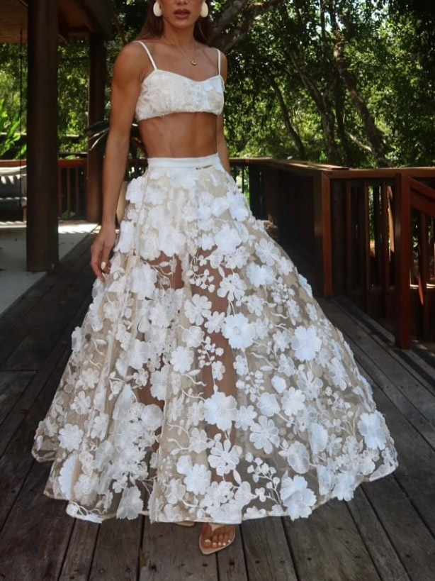 Exquisite Floral Embroidered Sheer Maxi Skirt