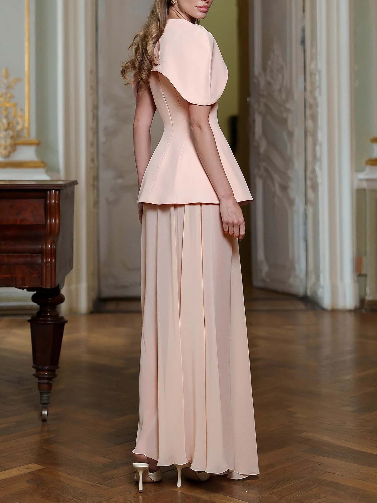 Elegant Shawl-style Square Neck Chiffon Maxi Dress