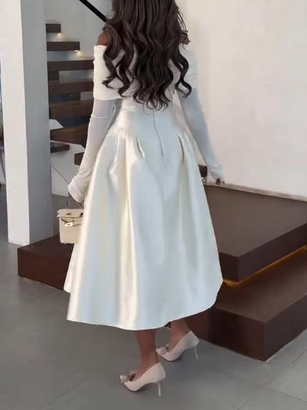 Elegant Off-Shoulder Satin Midi Dress