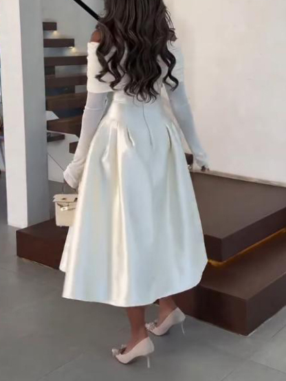 Elegant Off-Shoulder Satin Midi Dress