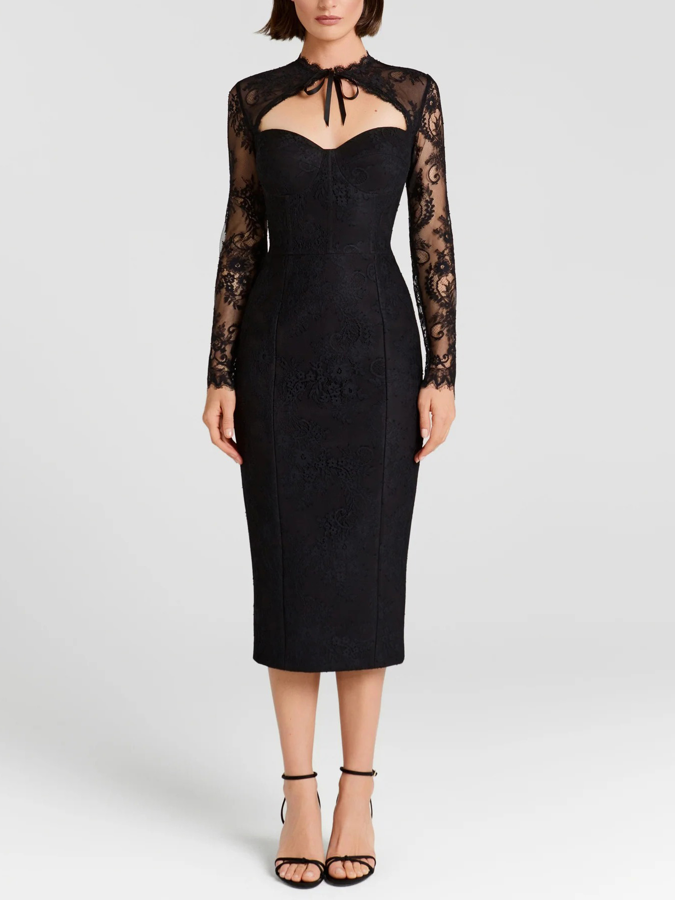 Elegant Lace Long-sleeved Bodycon Midi Dress