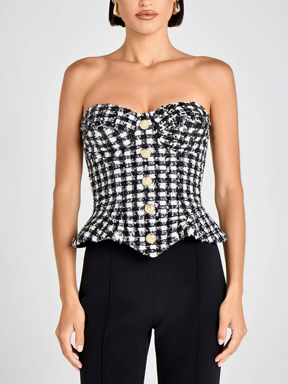 Retro Tweed Strapless Corset Top