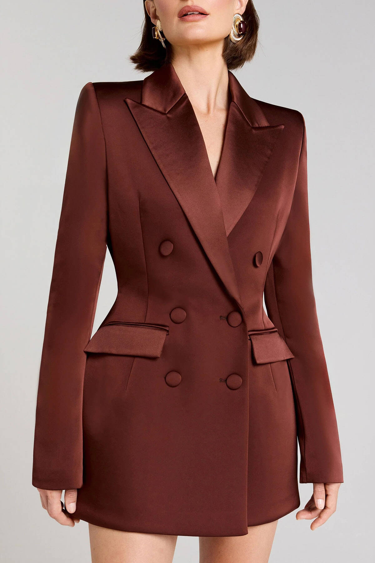 Exquisite Brown Double-Breasted Blazer Mini Dress