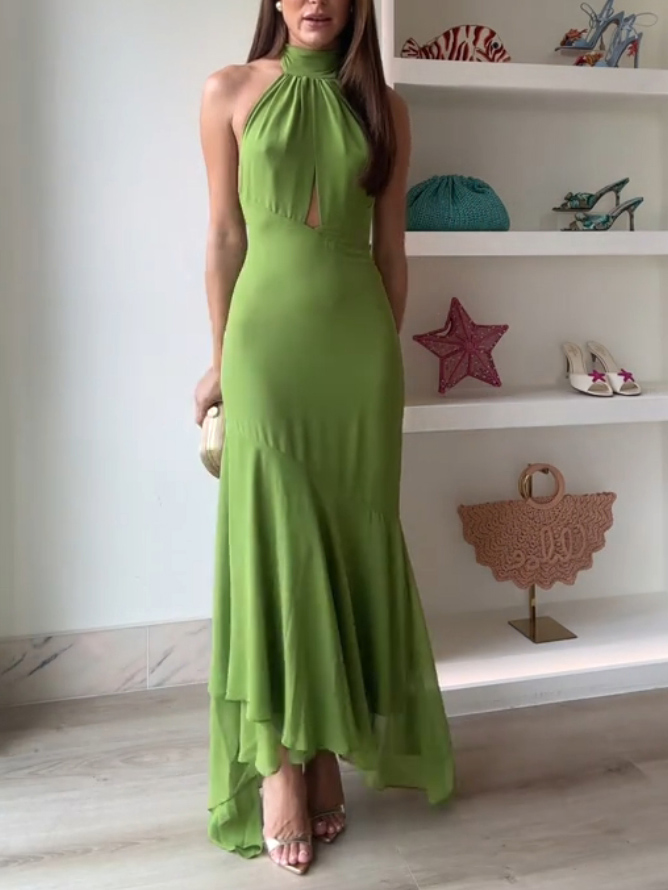 Fashion Halter Neck Asymmetric Home Maxi Dress