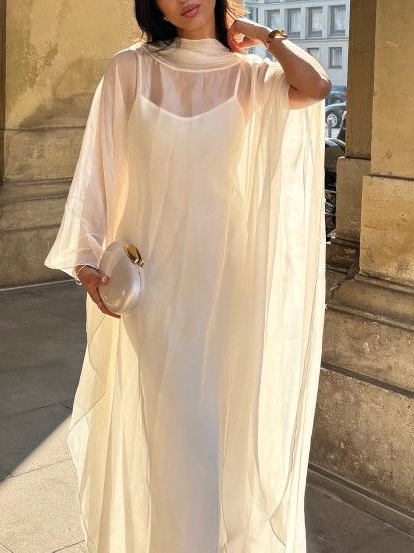 Elegant Sheer Cape Layered Maxi Dress