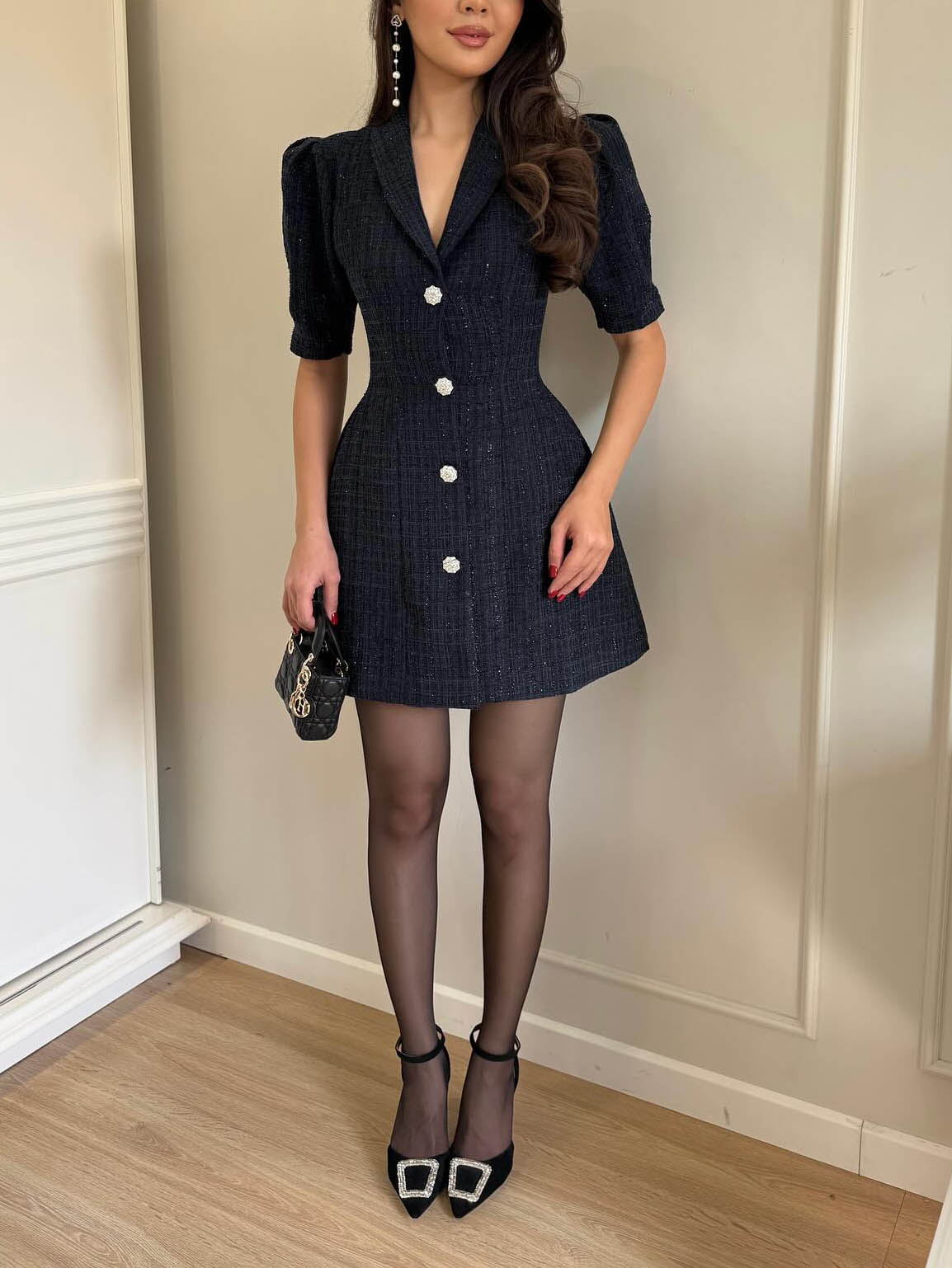 Elegant Tweed Coat-style Mini Dress