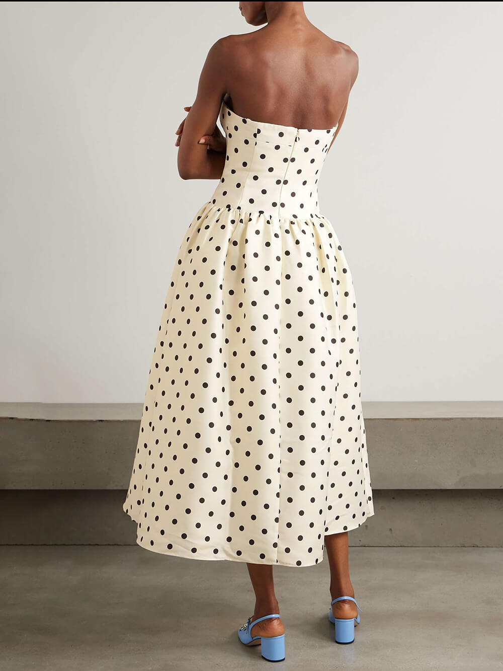 Classic Polka-Dot Print Satin Midi Dress